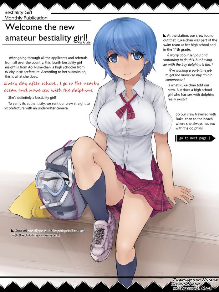 A high school girl's daily routine is to have sex with dolphins in the nearby sea on the way home from school.