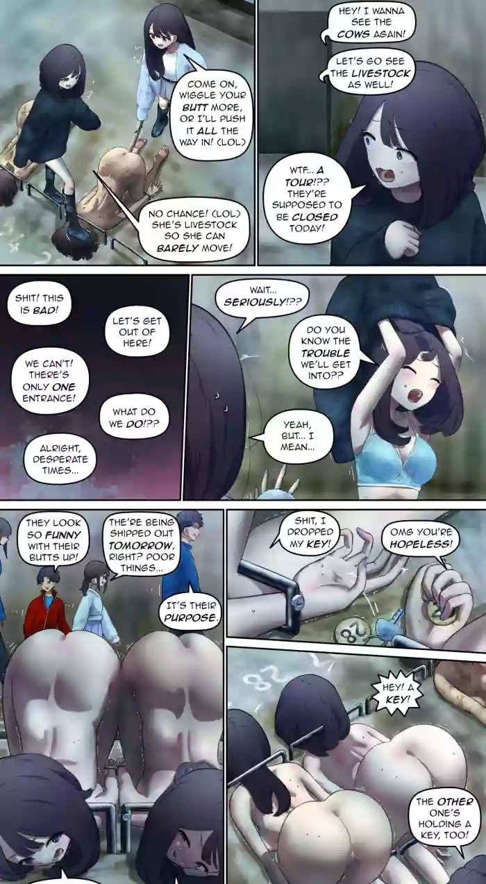 Girls sneaking into the barn and playing pranks